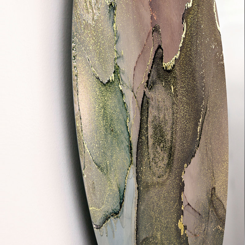 Gris et vert, liquide I, art mural moderne en métal, H 36 po x l 36 po