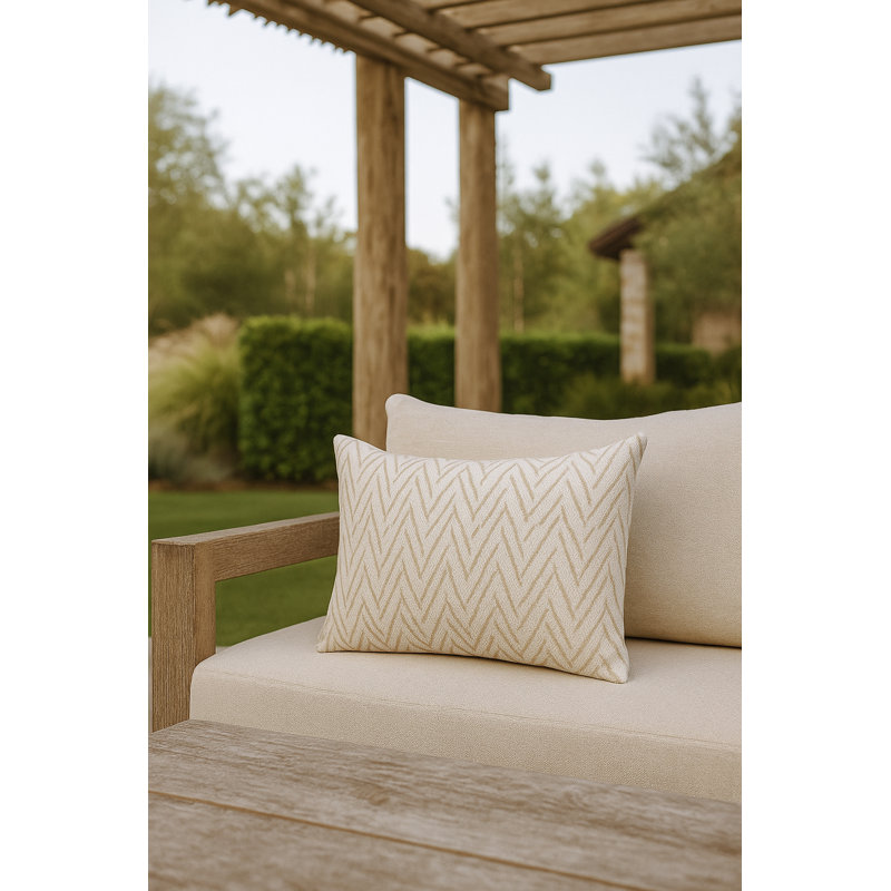 Rustic Beige Chevron Boucle Indoor Outdoor Pillow 20x20, Square 20", Pillow Cover Only - No Insert