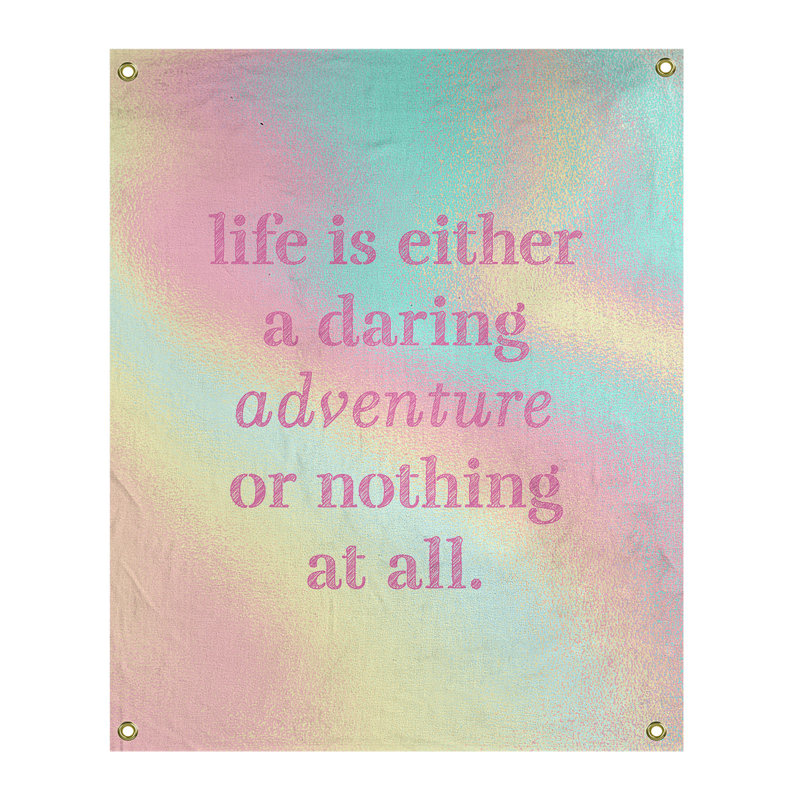 Tapisserie en polyester "life quote" adventure, H 80 po x l 59 po, Arc-en-ciel pastel