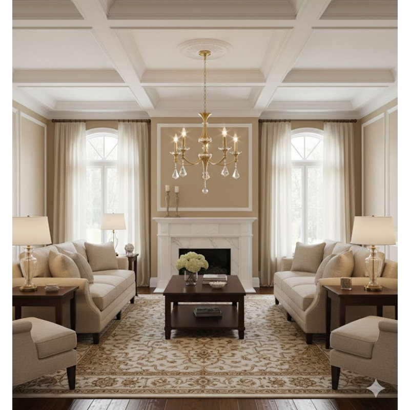 Jakirra 5-Light Traditional Crystal Chandelier , Satin Brass, Champagne