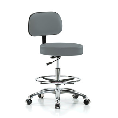 PERCH Chrome Walter Height Adjustable Exam Stool with Backrest and Foot Ring | Medium Bench Height 21-28.5"
