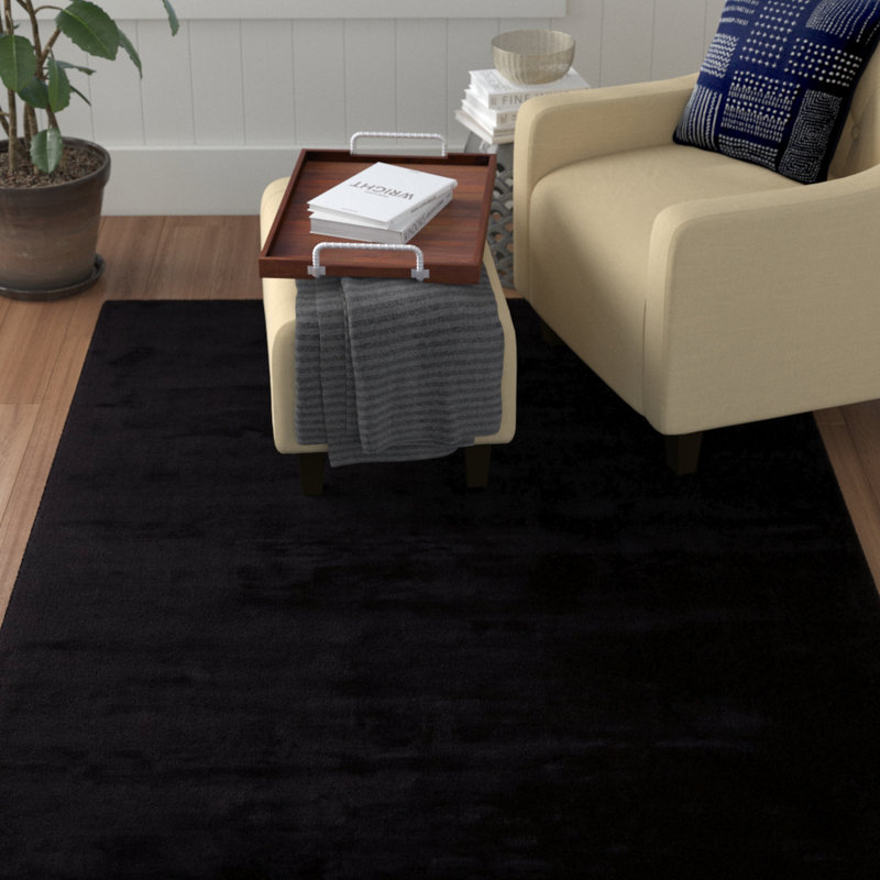 Tapis noir tissé à la main Mabel, Rectangle 9 pi x 13 pi