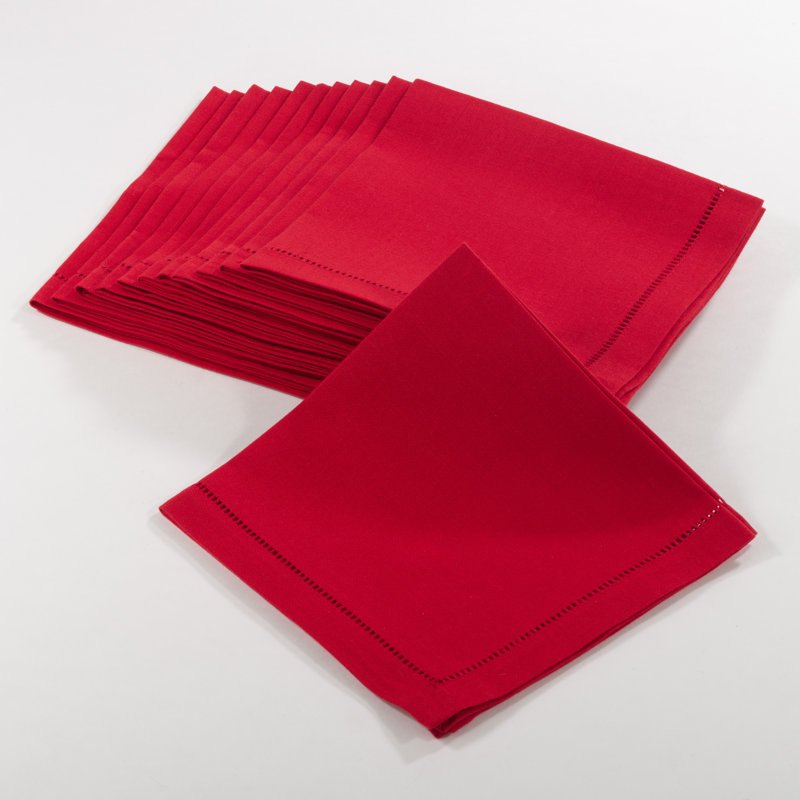 Rowles Hemstitched Border Dinner Napkin, Red, 18" L x 18" W