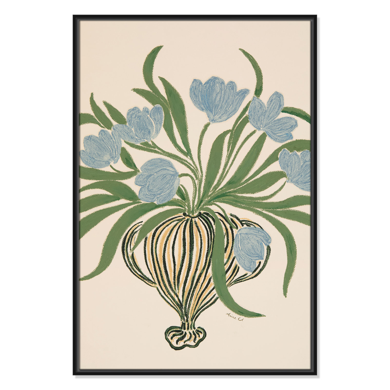 La Poire Blue Tulips Print by Camilla Bergqvist, Black, 37.5" H x 25.5" W