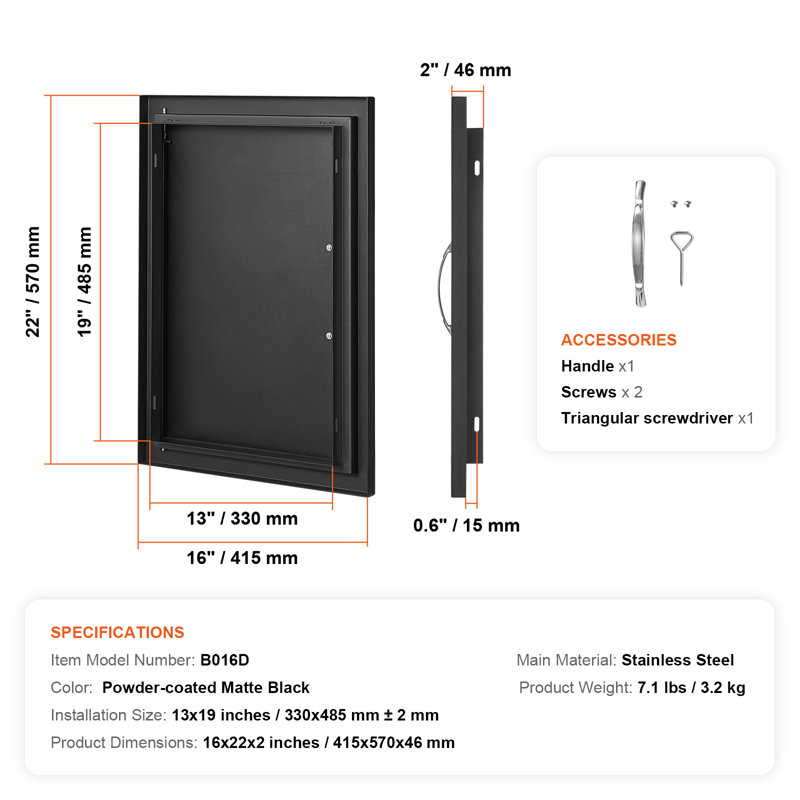 Porte d'accès pour barbecue, porte de cuisine extérieure simple en acier inoxydable, H 22 po x l 16 po x P 2 po