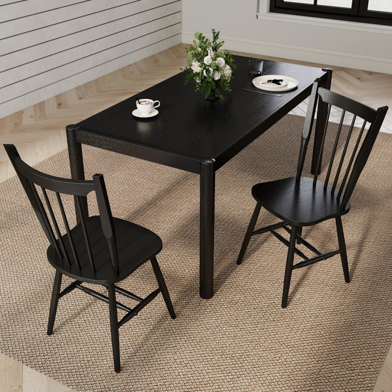 Modern Farmhouse Dining Set - Solid Wood Table & Windsor Chairs - 3/5/7 Piece Kitchen Set In Multiple Finishes, Black, Black