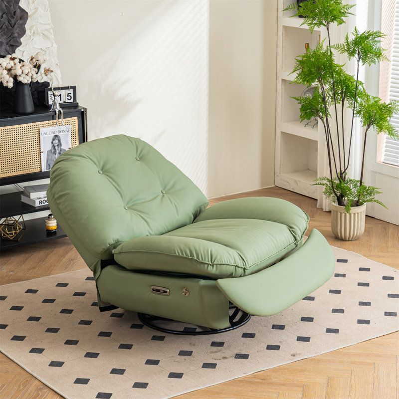 Weona Recliner Swivel With Voice Control Bluetooth USB Phone Holder Chair, Green Faux Leather