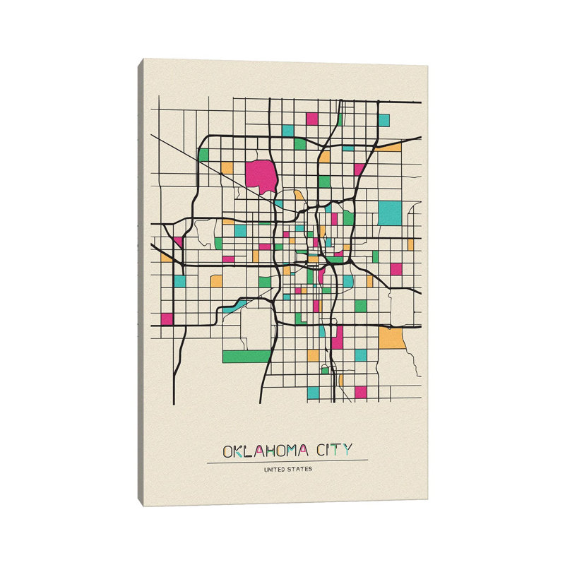 Oklahoma City, USA Map by Ayse Deniz Akerman - Wrapped Canvas Painting, 30.48 cm H x 45.72 cm W