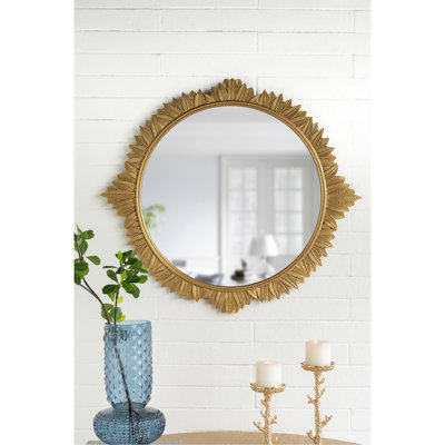 35.5X31.5" Round Wall Mirror With Ornate Gold Frame