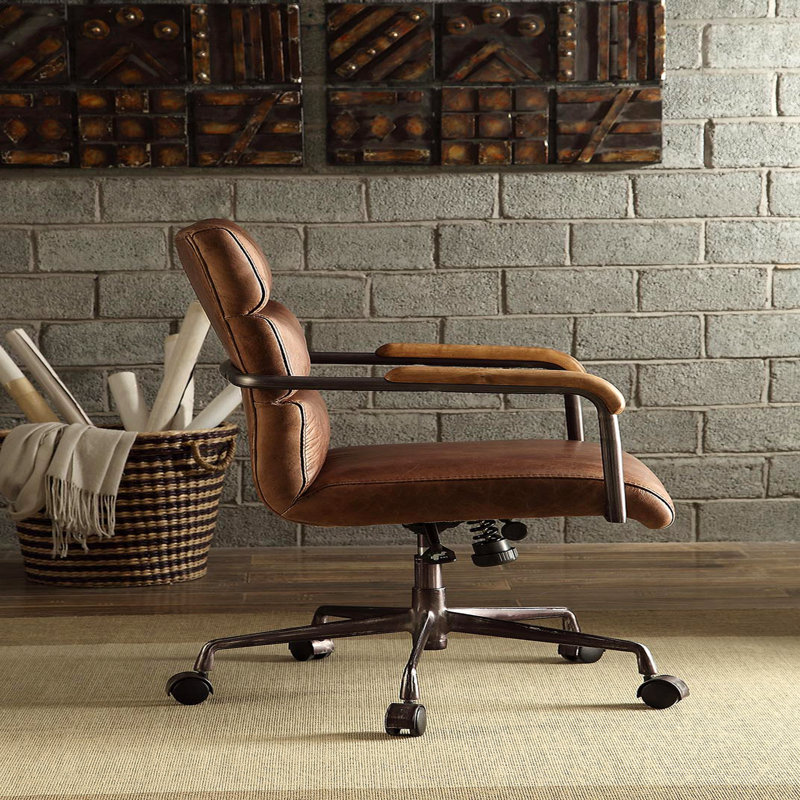 Retro Brown Swivel Office Chair, With 5-Star Base