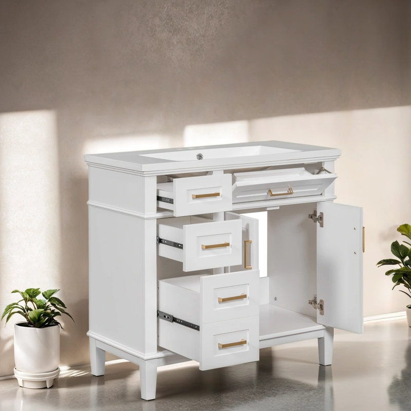  Meuble-lavabo simple 36 po avec plateau en céramique Harren, Blanc