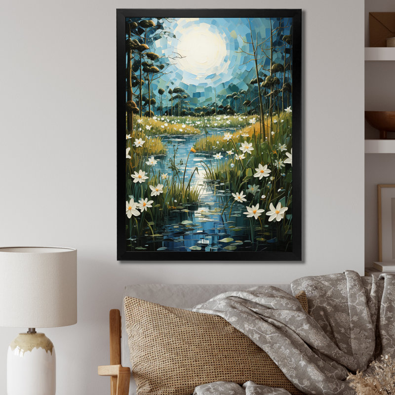 Oxner campagne Lily Pond Patchwork I - impression, Cadre photo noir, H 20 po x l 12 po x P 1 po