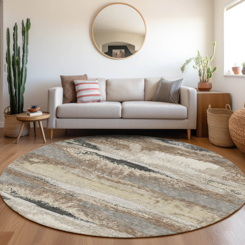 Premium Machine Washable Prisco Taupe Rug, Round 8'