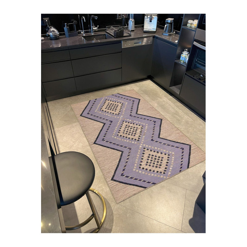 Tapis tissé à motif croisé et base lavable mauve, Carré 3 pi 3 po