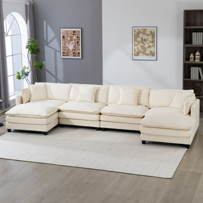 149.6" Oversized Comfy U Shaped Sectional Modular Deep Cloud 4-Piece Sofa with Two Ottoman