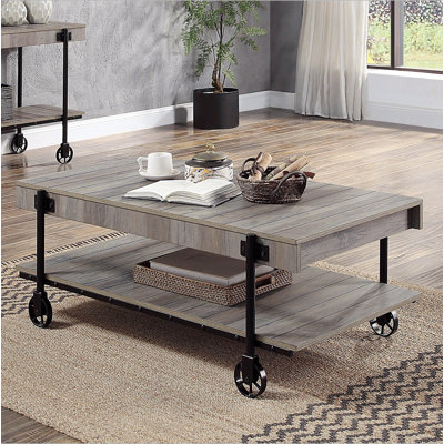 Table basse 1 pièce de style industriel avec tablettes ouvertes