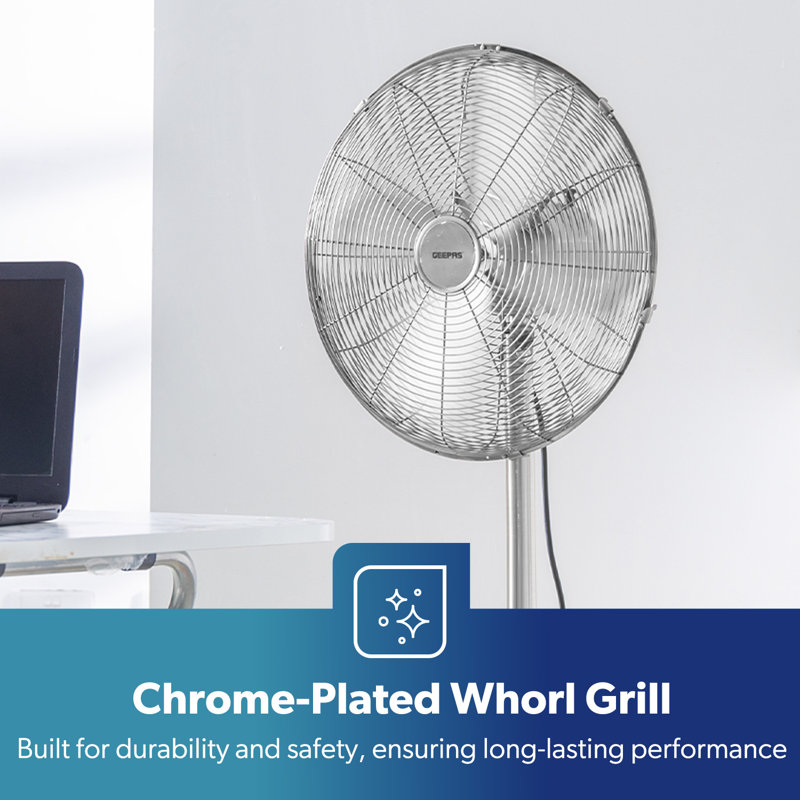 GEEPAS 16” Metal Pedestal Fan | Electric Standing Floor Fan With 3 Speed 4 PC Aluminium Blades | Adjustable Height Tilt Head & Oscillating Function | Powerful Airflow for Home Office Use, 50W