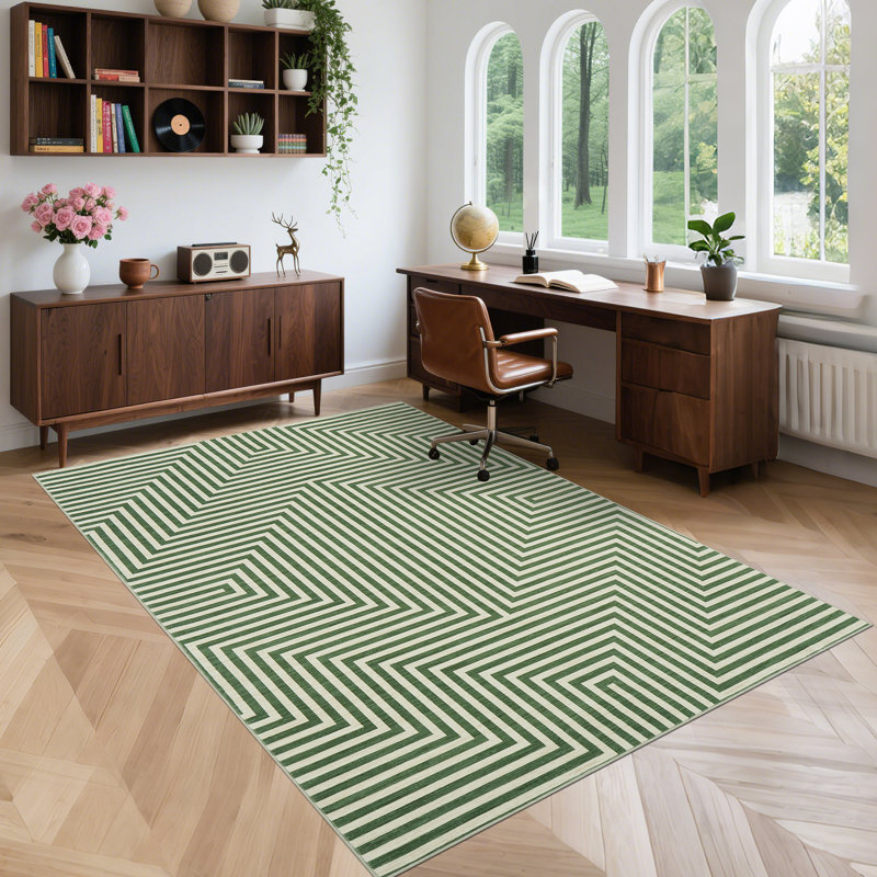 Modern Rug for Living Room Non-Slip Striped Accent Rug, Stain-Resistant Ultra-Thin Bedroom Carpet, Soft Low Pile Indoor Floor Mat for Kids Room, Nursery, Home Office