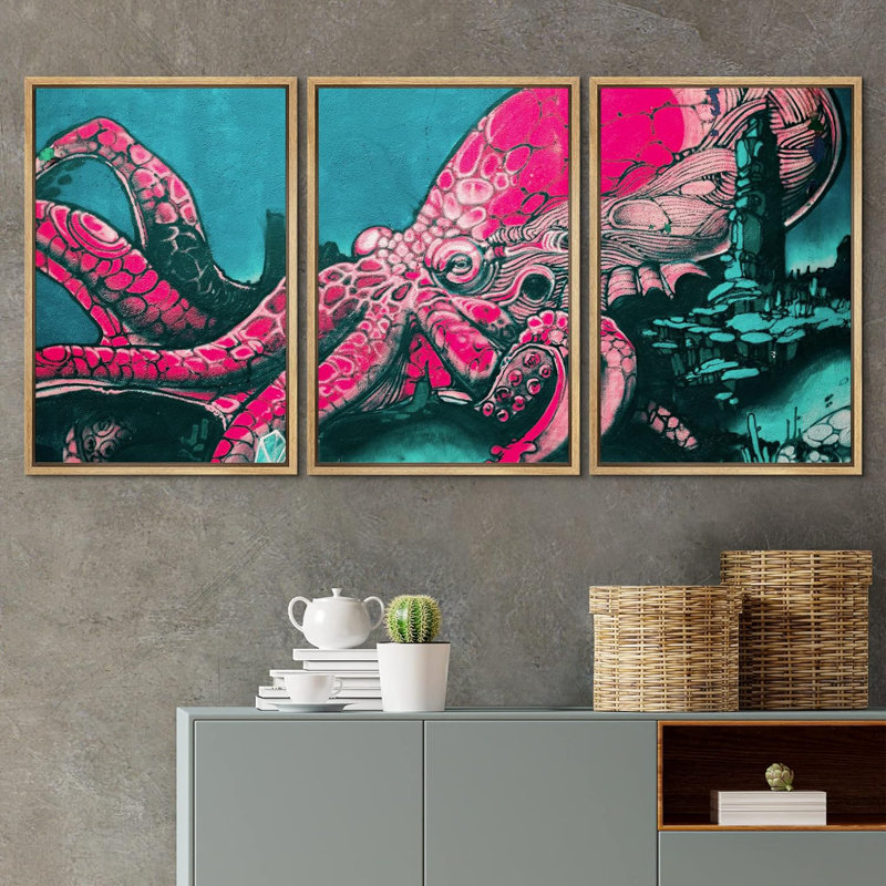 " Spray Paint Monster Sea Octopus Graffiti & Street Art Comic Book Modern Art Urban Portrait " 3 - Pieces