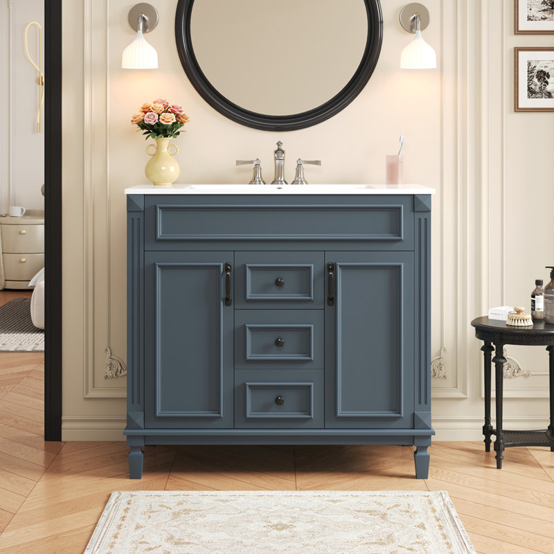 Meuble-lavabo 36 po avec lavabo supérieur, Bleu