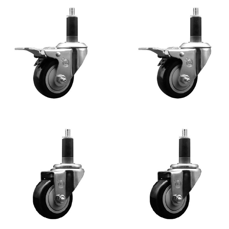 Ensemble de roulettes extensibles en poly pivotant 1-1 / 8 pouces 2 freins à verrouillage total