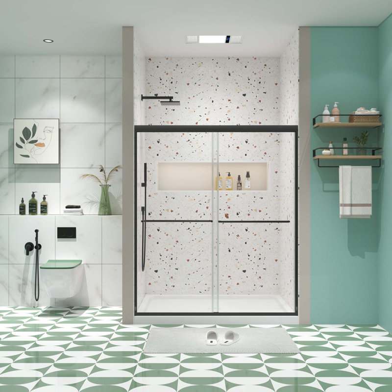 Shower Door,Sliding Door,With 1/4" Tempered Glass, Black