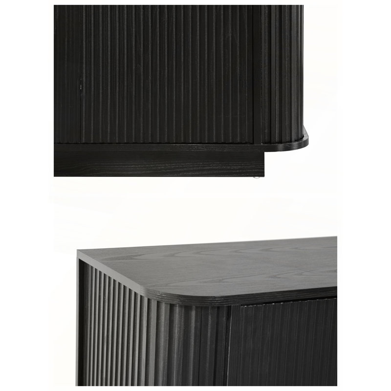 Buffet 63 po à double porte ondulée avec tablettes réglables, convenant à la cuisine, au salon et au couloir, Noir