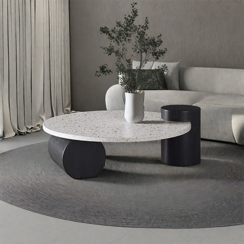 Table basse italienne ronde en terrazzo, H 13,8 po x L 31,5 po x l 31,5 po