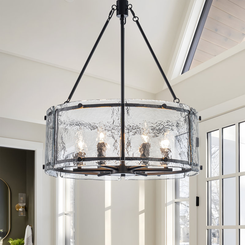 Lustre tambour en verre 6 lumières, Noir mat