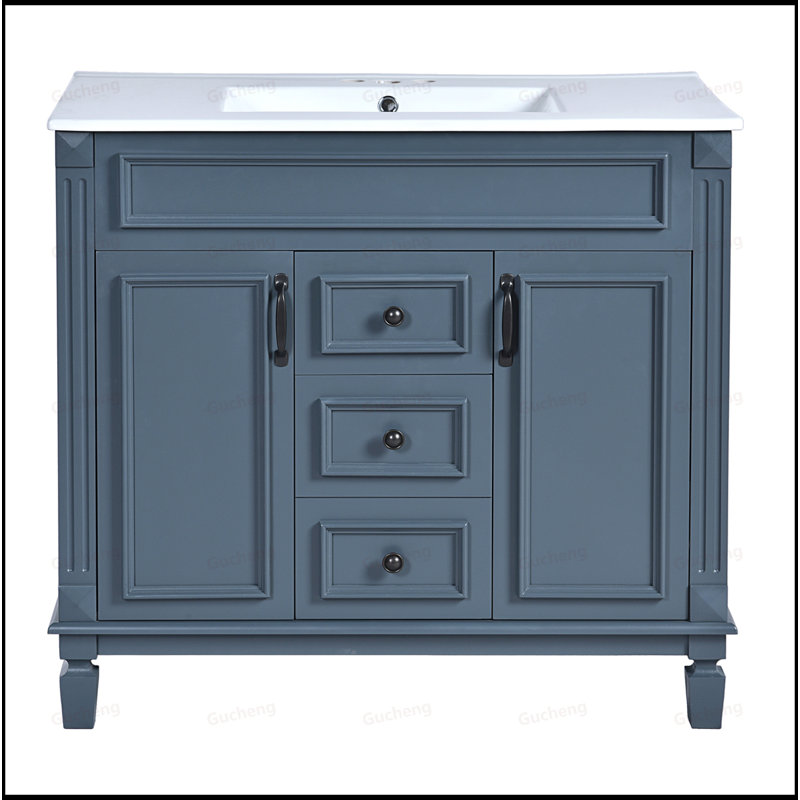 Meuble-lavabo à fermeture douce 36 po avec 2 tiroirs, Bleu