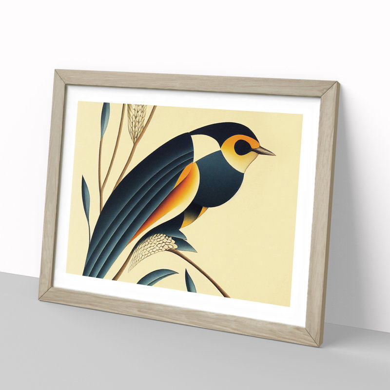 Extravagant Swallow Bird Abstract 1 Piece Single Picture Frame Wall Art, 46cm H x 64cm W x 2cm D, Oak