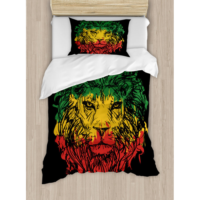 Newlyn Green/Yellow/Red Microfibre 350 TC Modern & Contemporary Duvet Cover Set, Single - 1 Standard Pillowcase
