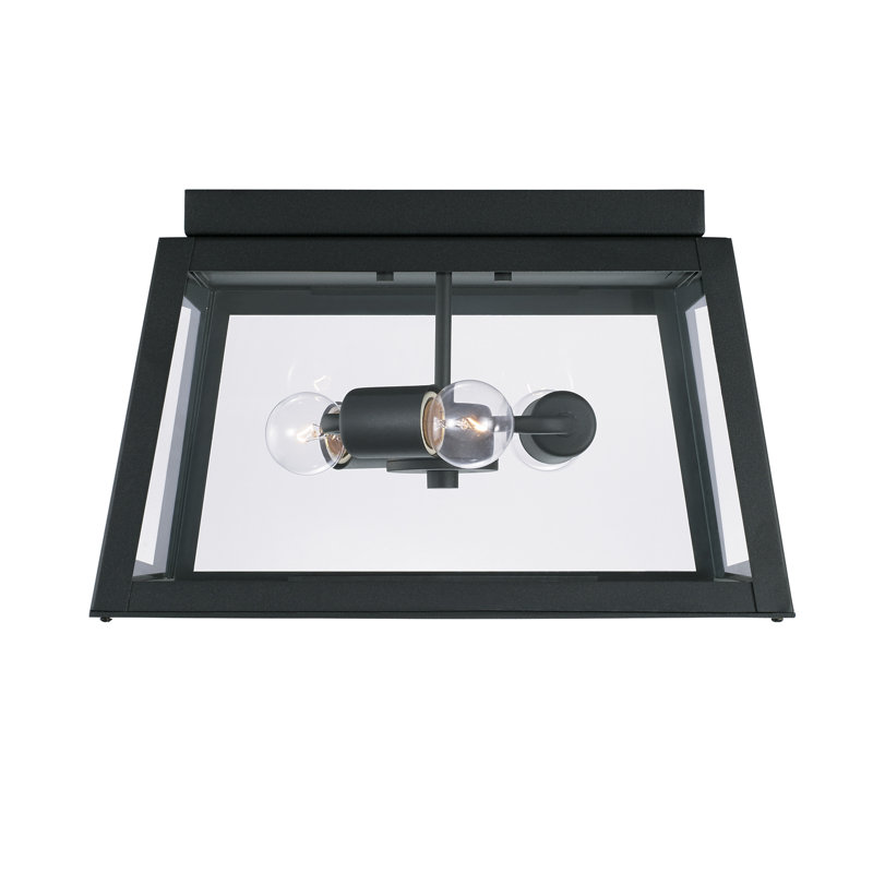 Leighton Black Aluminum 3-Light Outdoor Flush Mount with Clear Glass