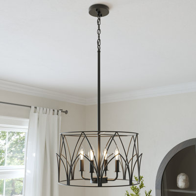4 - Light Steel Dimmable Drum Chandelier