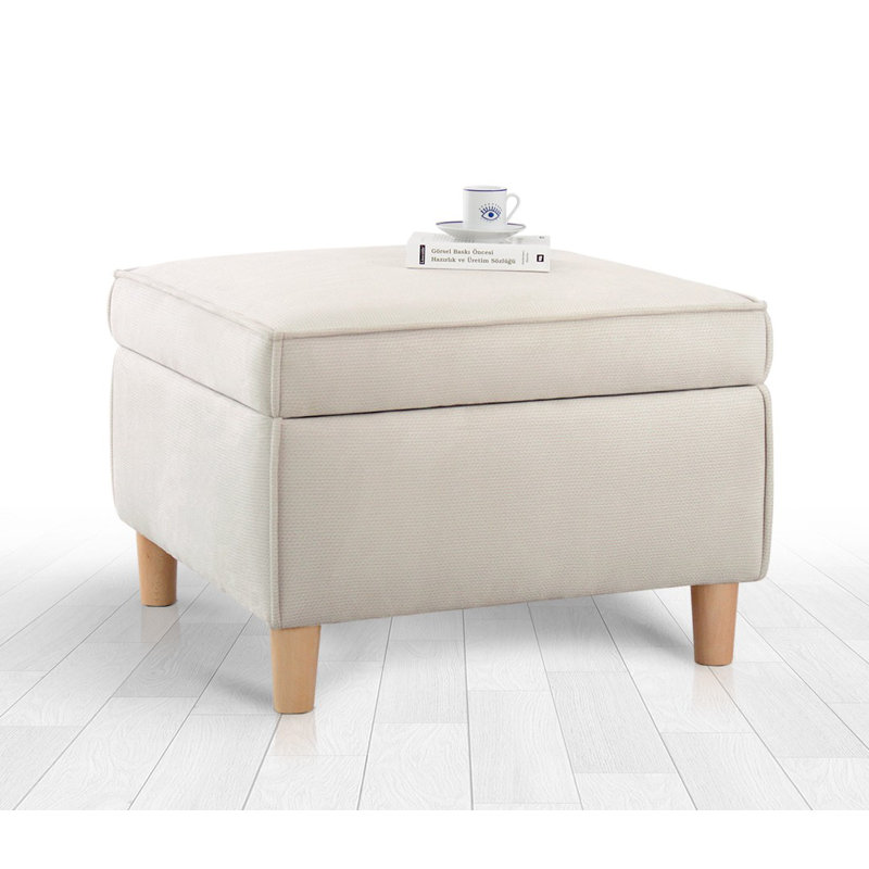 Élégant pouf avec pieds en bois de hêtre, couleur crème | Housse 100% coton, 25,6 po x 16,9 po x 25,6 po | 35 éponges orthopédiques 35 po., Épaisseur: 2,4 po | Parfait pour le salon, la chambre à coucher et le siège élégant