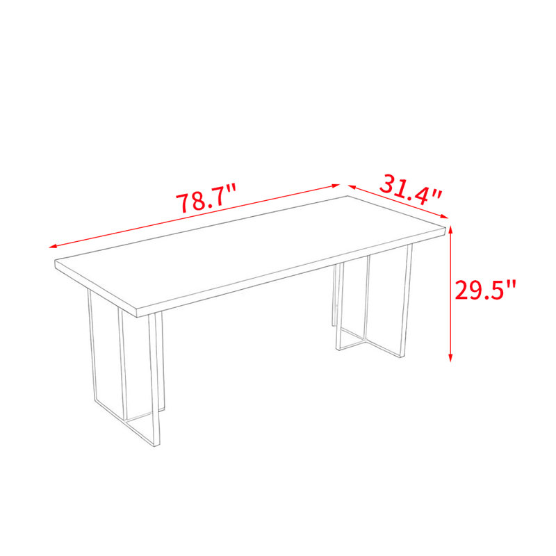 Table de salle à manger moderne en bois massif et acrylique, H 29,5 po x L 78,7 po x l 31,4 po