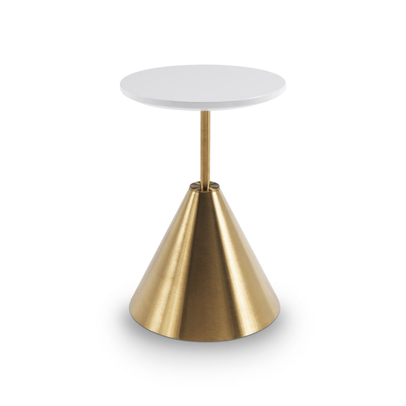 Montleban Pedestal End Table, Brass, White