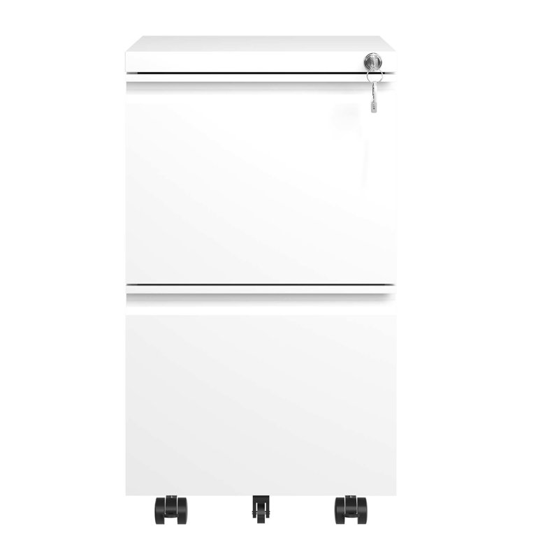 2 Drawer Metal Mobile Cabinet For Files - Lock Privacy Holds Legal/Letter/A4 Antique White Office Solution Modern File Drawers Lockable Organize Space Fits