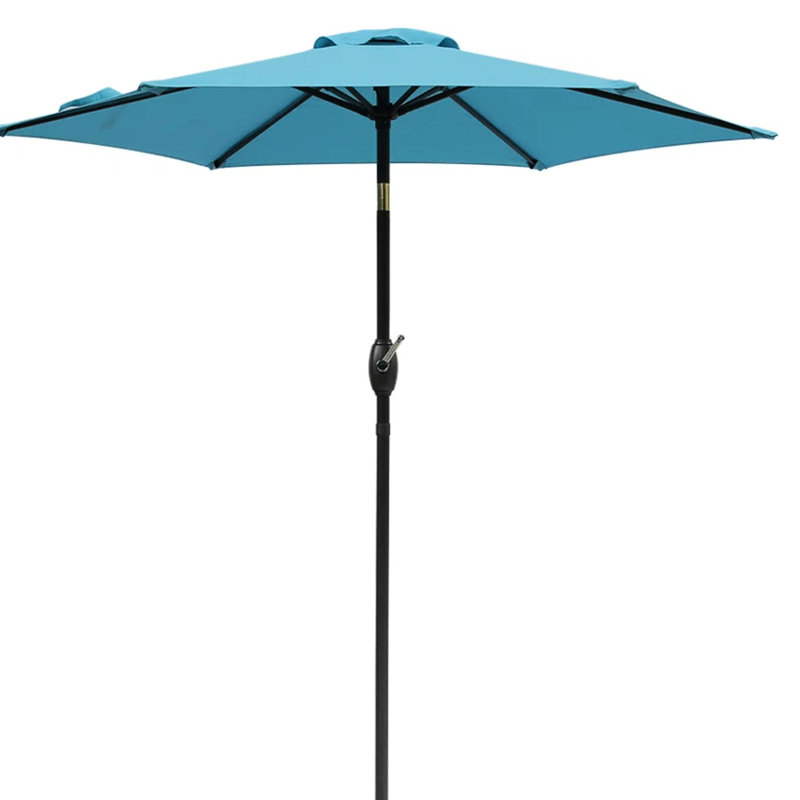 Parasol de marché bleu de 7,5 pi avec auvent, manivelle pour un fonctionnement facile, hexagonal Ft et inclinaison 45, imperméable filé auvent patio et terrasse