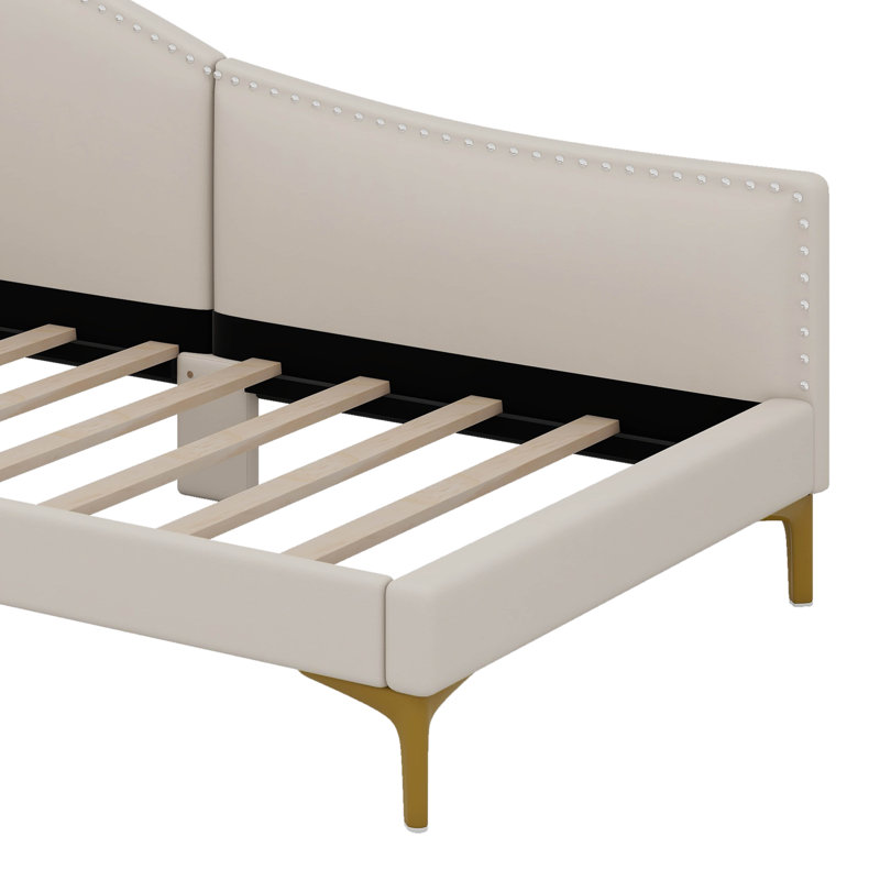Lit de jour rembourré polyvalent avec tête de lit et accoudoirs, Beige