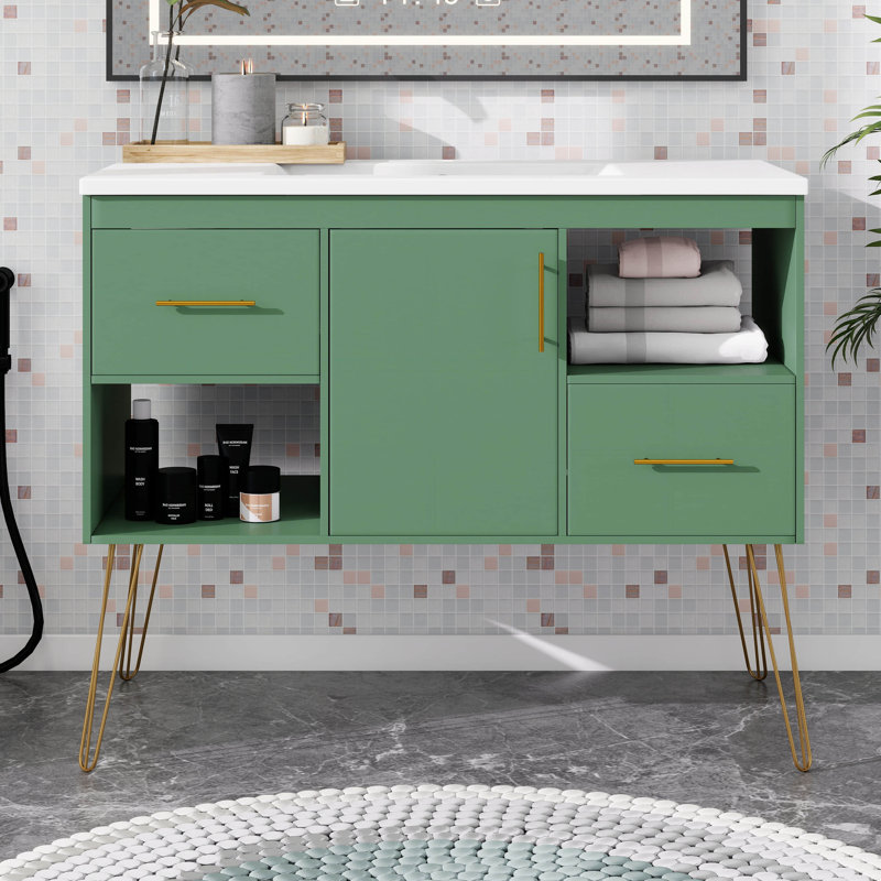 Ensemble de meuble-lavabo 36 po avec lavabo en résine, une porte, 2 tiroirs, 2 compartiments de rangement