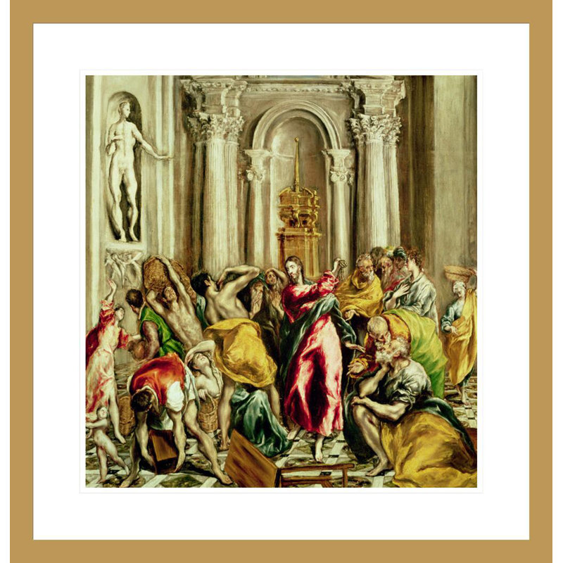 «Jesus Drive the Merchants from the Temple» par El Greco - Estampe numérique encadrée, H 24,39 po x l 23,5 po