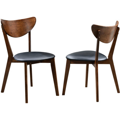 Chaises de style Mid-Century moderne, finition noyer foncé, chaise noire 2 pièces, bois rembourré de mousse