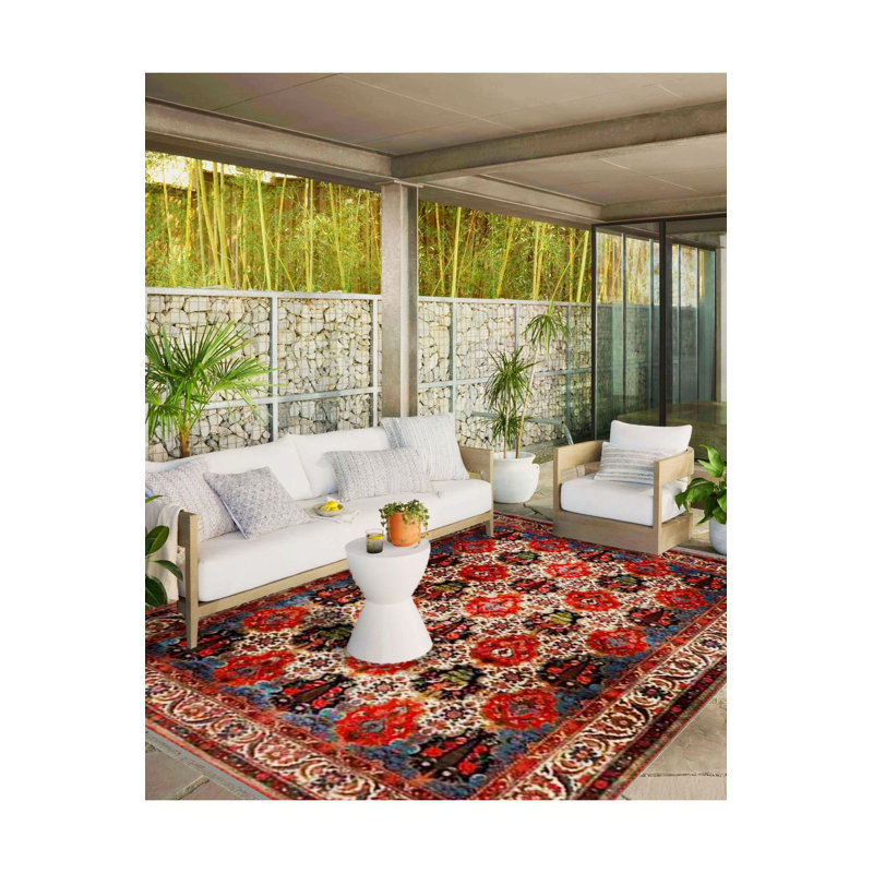 Tapis décoratif tissé à motif traditionnel multicolore lavable à la machine, Sous-tapis rectangulaire 2 pi 6 po x 4 pi 11 po
