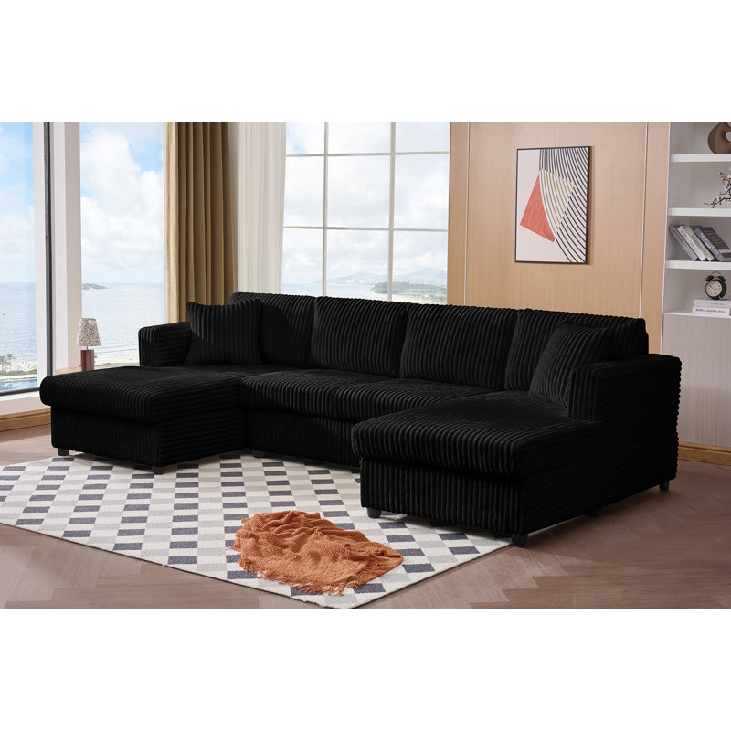 4 Seat U Sectional Couch, 110'' W Corduroy Sofa With Double Chaises