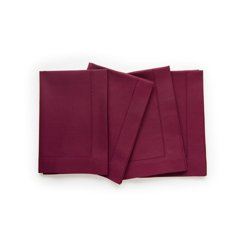 Cotton Linen Hemstitch Dinner Napkins, Merlot