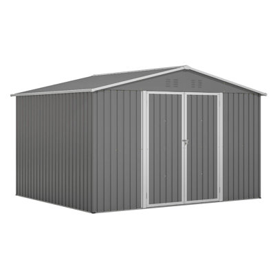 Remise de rangement en métal gris 8 pi x 12 pi - grande remise à outils extérieure avec cadre en aluminium et portes doubles verrouillables - pour la cour, le patio, la pelouse