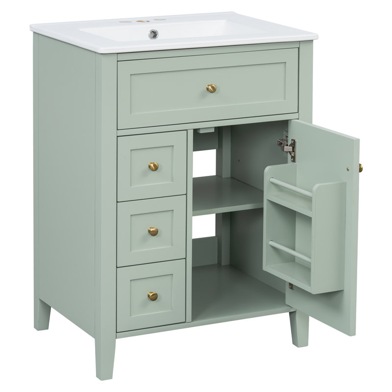 Quarryn 24" Modern Bathroom Vanity with Sink Featuring MDF and Rubberwood Construction, Green