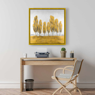 Seven Abstract Yellow Trees - Gray Framed Canvas Decor