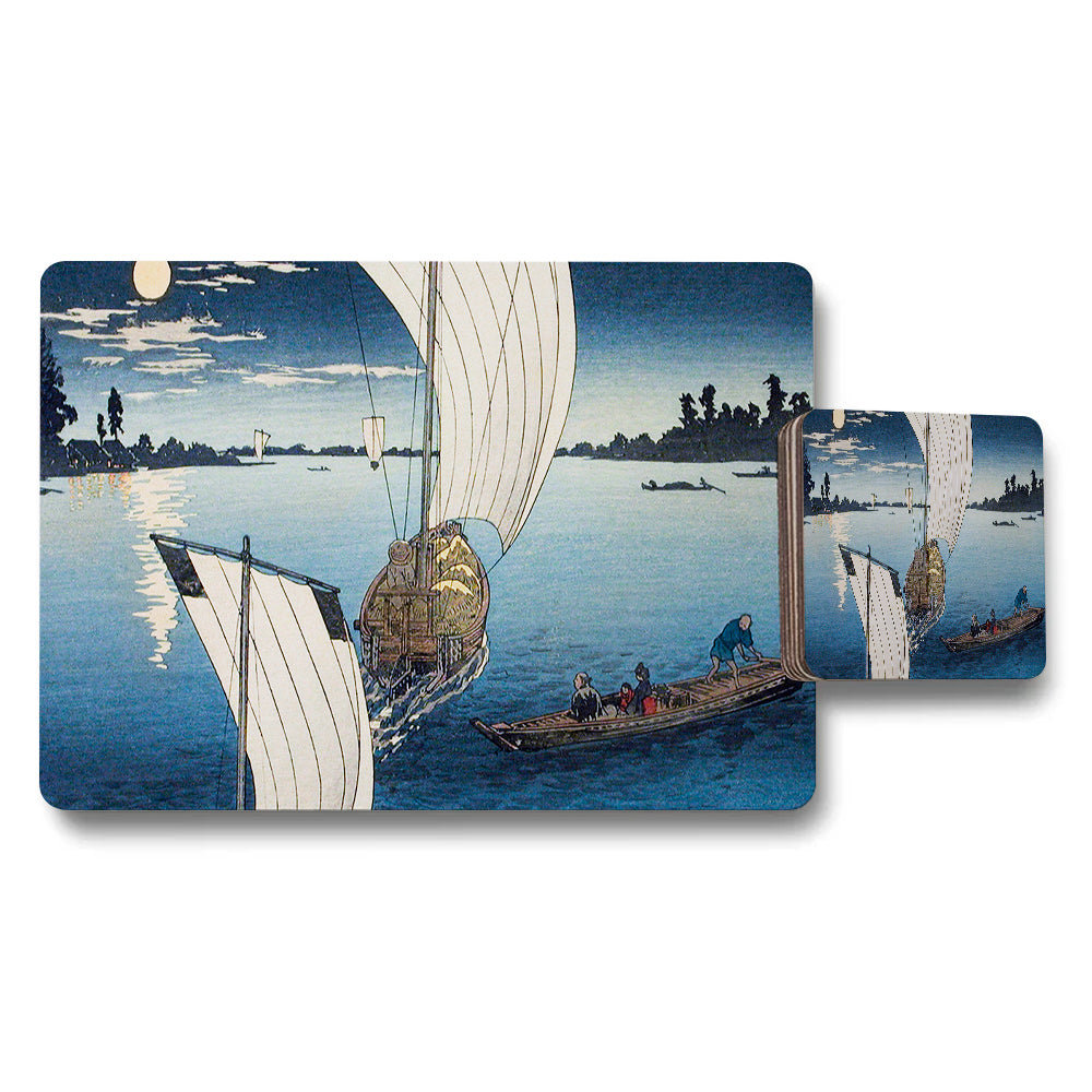 Moonlit Sailboat Scene Placemats And Coasters Set For Dining Table